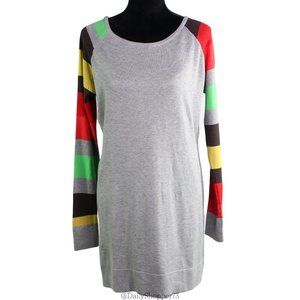 Meaneor Women's Gray Colorful Stripe Knit Cotton Blend Long Sleeve Sweater Tunic